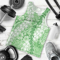 Green Puakenikeni and Maile Lei Men Tank Top Hawaiian Style Tribal Tapa Double Strand Lei