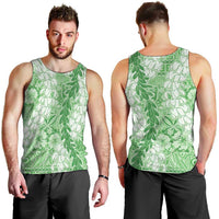 Green Puakenikeni and Maile Lei Men Tank Top Hawaiian Style Tribal Tapa Double Strand Lei