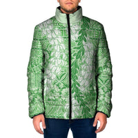 Green Puakenikeni and Maile Lei Padded Jacket Hawaiian Style Tribal Tapa Double Strand Lei - Polynesian Pride