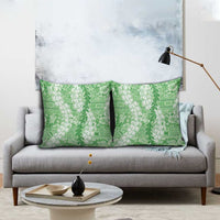 Green Puakenikeni and Maile Lei Pillow Cover Hawaiian Style Tribal Tapa Double Strand Lei - Polynesian Pride