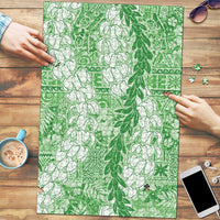 Green Puakenikeni and Maile Lei Puzzle Hawaiian Style Tribal Tapa Double Strand Lei - Polynesian Pride