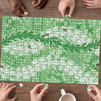 Green Puakenikeni and Maile Lei Puzzle Hawaiian Style Tribal Tapa Double Strand Lei - Polynesian Pride