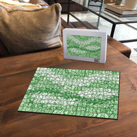 Green Puakenikeni and Maile Lei Puzzle Hawaiian Style Tribal Tapa Double Strand Lei - Polynesian Pride