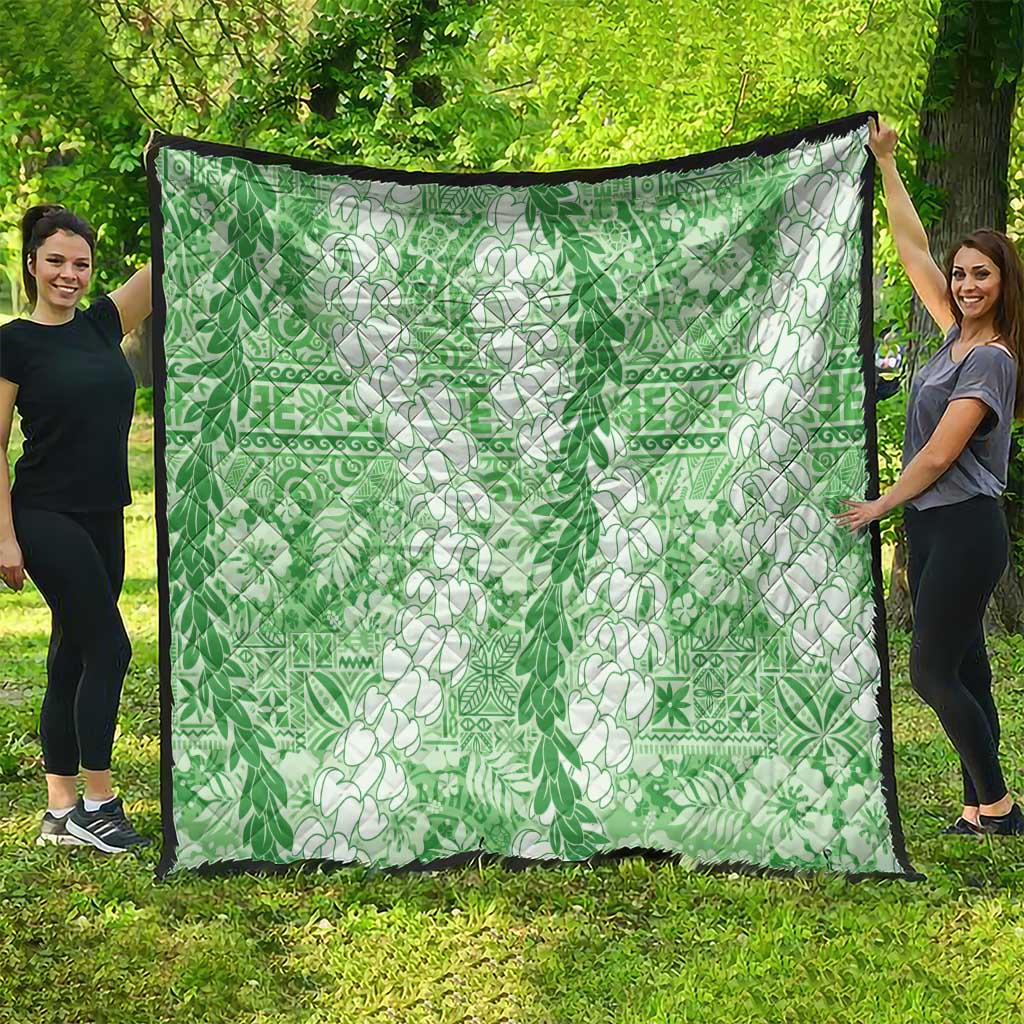Green Puakenikeni and Maile Lei Quilt Hawaiian Style Tribal Tapa Double Strand Lei
