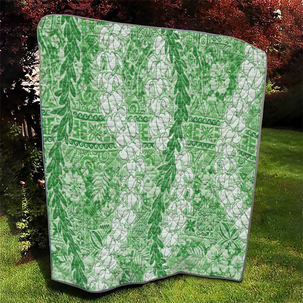 Green Puakenikeni and Maile Lei Quilt Hawaiian Style Tribal Tapa Double Strand Lei
