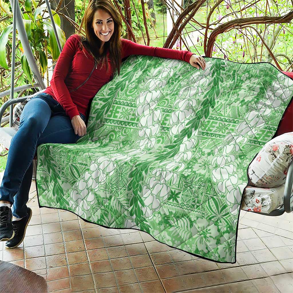 Green Puakenikeni and Maile Lei Quilt Hawaiian Style Tribal Tapa Double Strand Lei