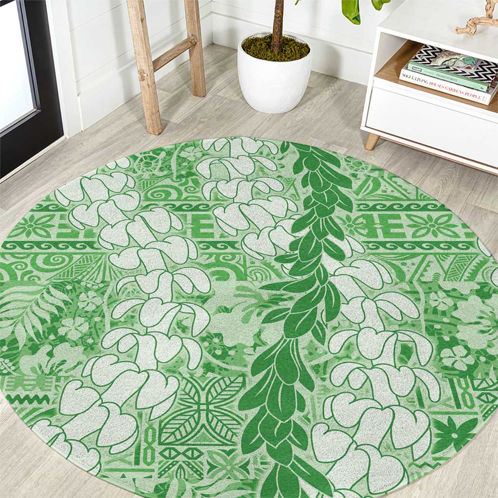 Green Puakenikeni and Maile Lei Round Carpet Hawaiian Style Tribal Tapa Double Strand Lei