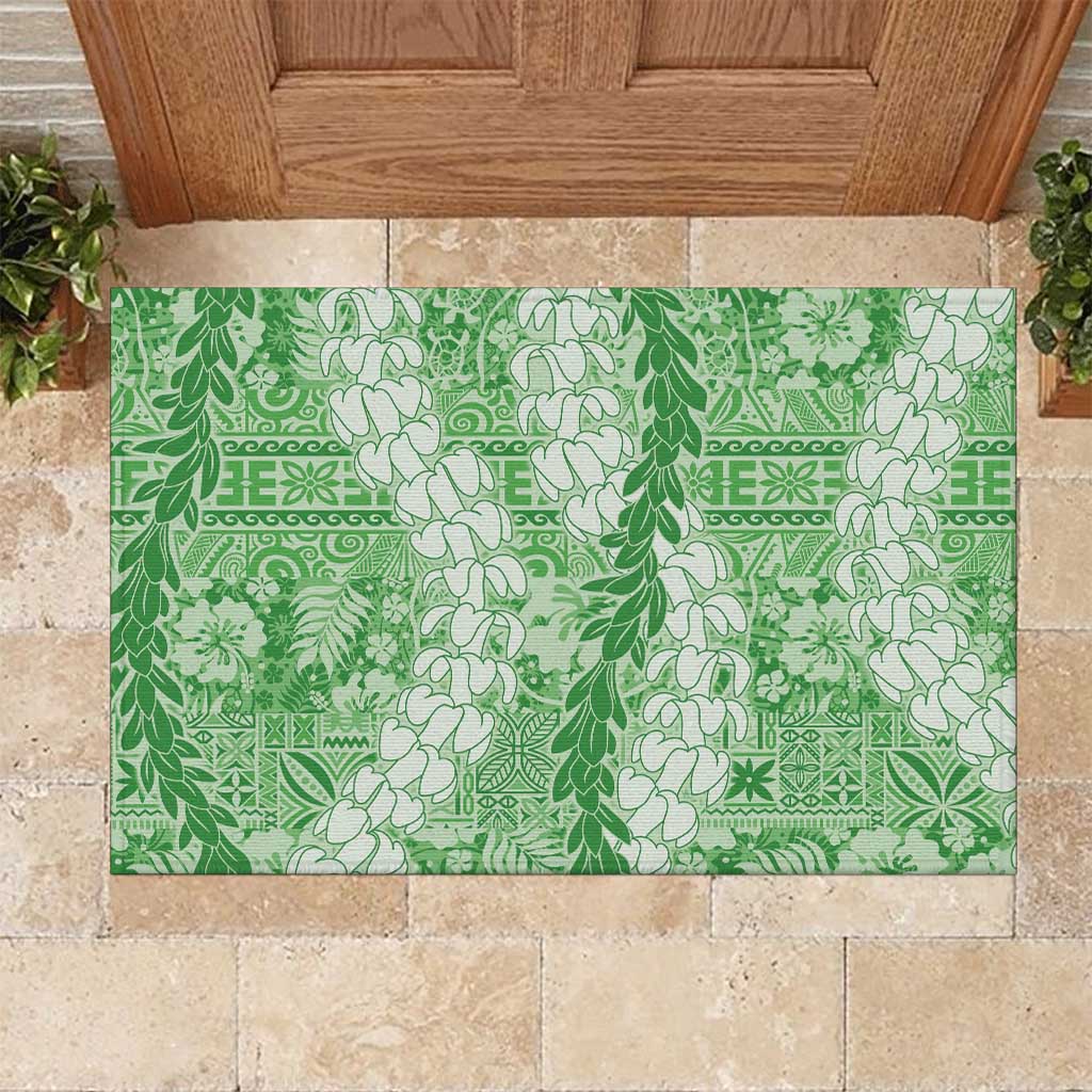 Green Puakenikeni and Maile Lei Rubber Doormat Hawaiian Style Tribal Tapa Double Strand Lei