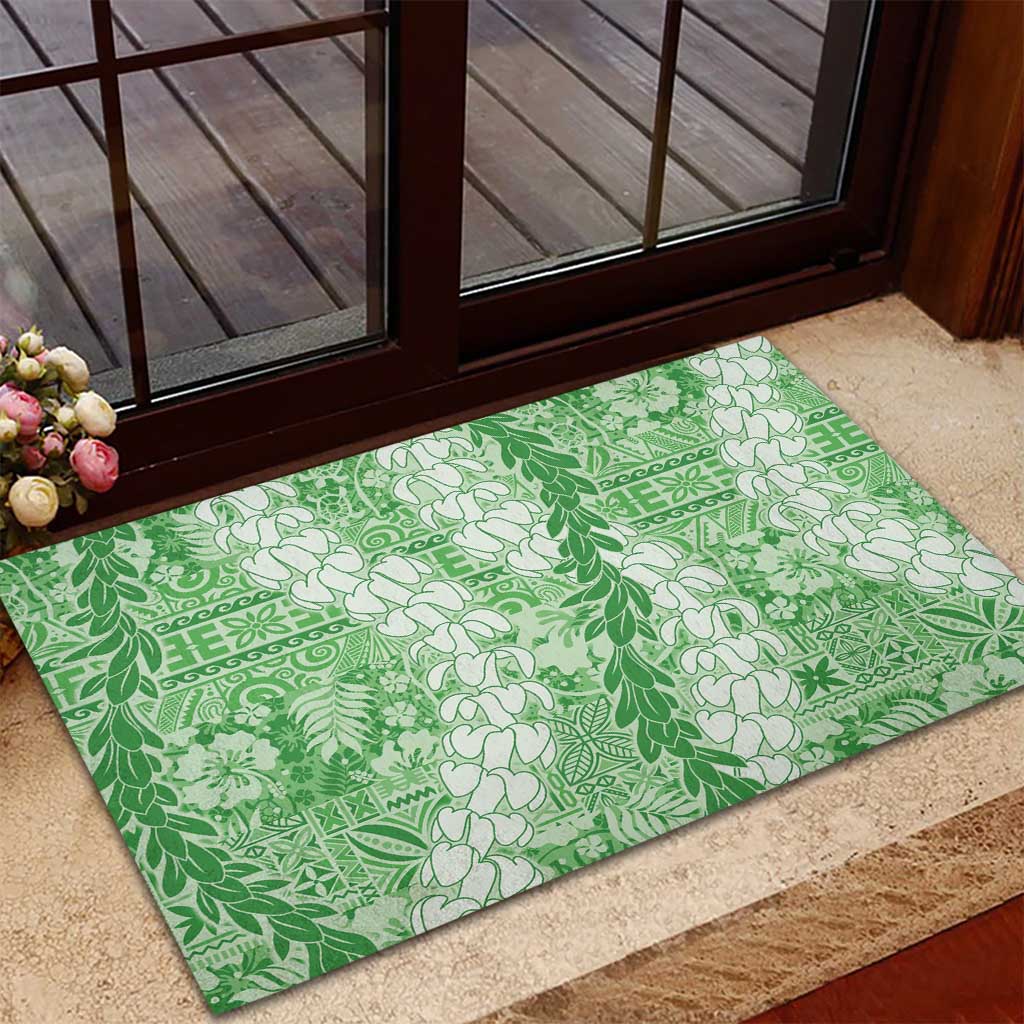 Green Puakenikeni and Maile Lei Rubber Doormat Hawaiian Style Tribal Tapa Double Strand Lei
