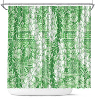 Green Puakenikeni and Maile Lei Shower Curtain Hawaiian Style Tribal Tapa Double Strand Lei