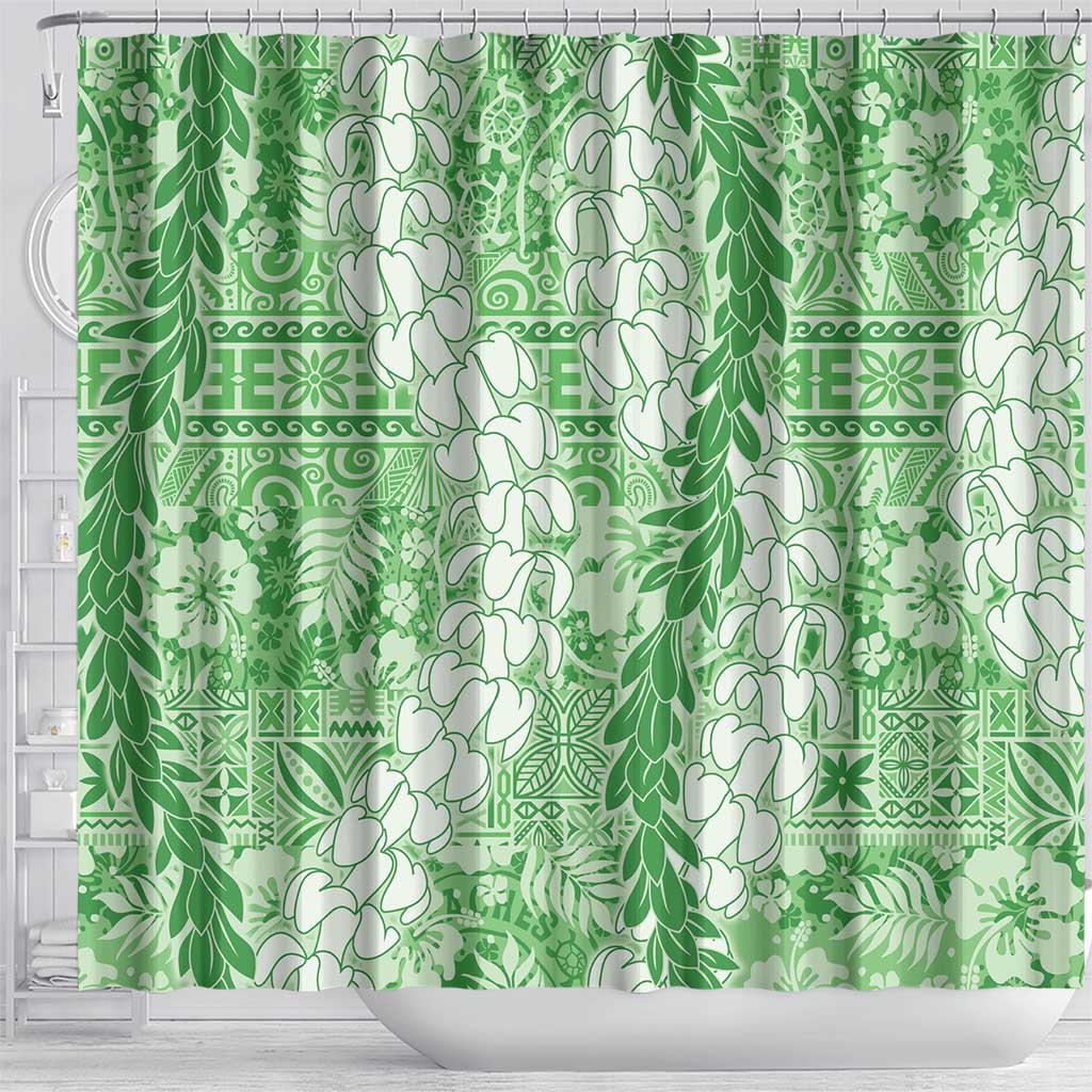 Green Puakenikeni and Maile Lei Shower Curtain Hawaiian Style Tribal Tapa Double Strand Lei