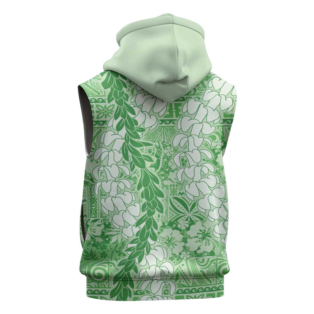 Green Puakenikeni and Maile Lei Sleeveless Hoodie Hawaiian Style Tribal Tapa Double Strand Lei - Polynesian Pride