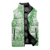 Green Puakenikeni and Maile Lei Sleeveless Puffer Jacket Hawaiian Style Tribal Tapa Double Strand Lei - Polynesian Pride