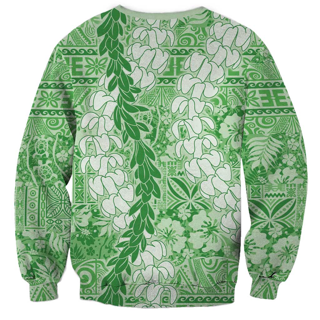 Green Puakenikeni and Maile Lei Sweatshirt Hawaiian Style Tribal Tapa Double Strand Lei