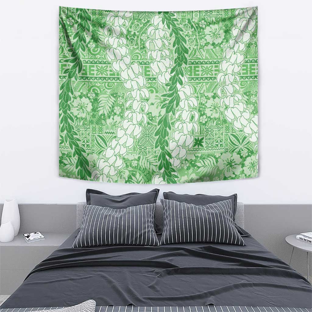Green Puakenikeni and Maile Lei Tapestry Hawaiian Style Tribal Tapa Double Strand Lei