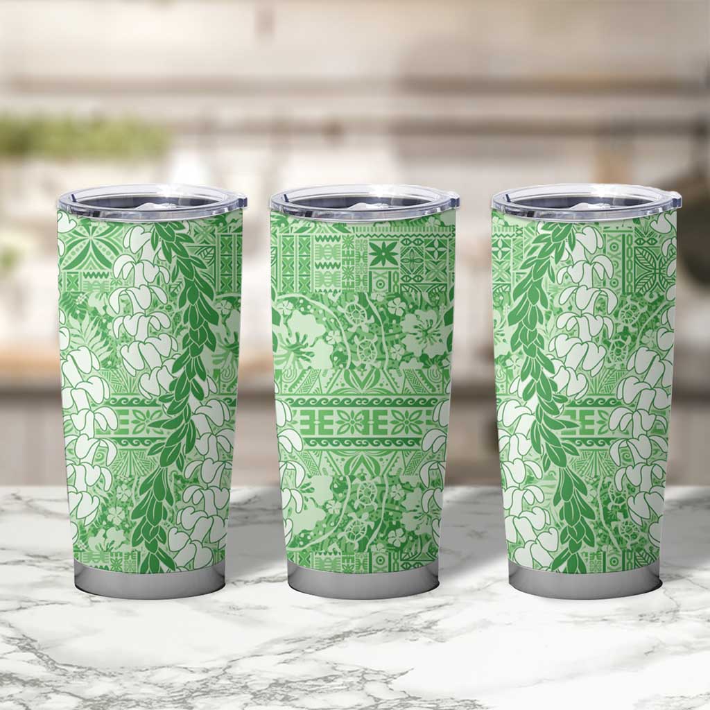 Green Puakenikeni and Maile Lei Tumbler Cup Hawaiian Style Tribal Tapa Double Strand Lei