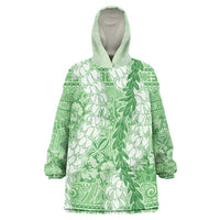 Green Puakenikeni and Maile Lei Wearable Blanket Hoodie Hawaiian Style Tribal Tapa Double Strand Lei