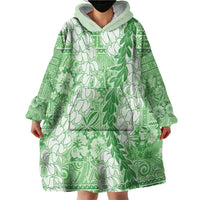 Green Puakenikeni and Maile Lei Wearable Blanket Hoodie Hawaiian Style Tribal Tapa Double Strand Lei