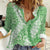 Green Puakenikeni and Maile Lei Women Casual Shirt Hawaiian Style Tribal Tapa Double Strand Lei