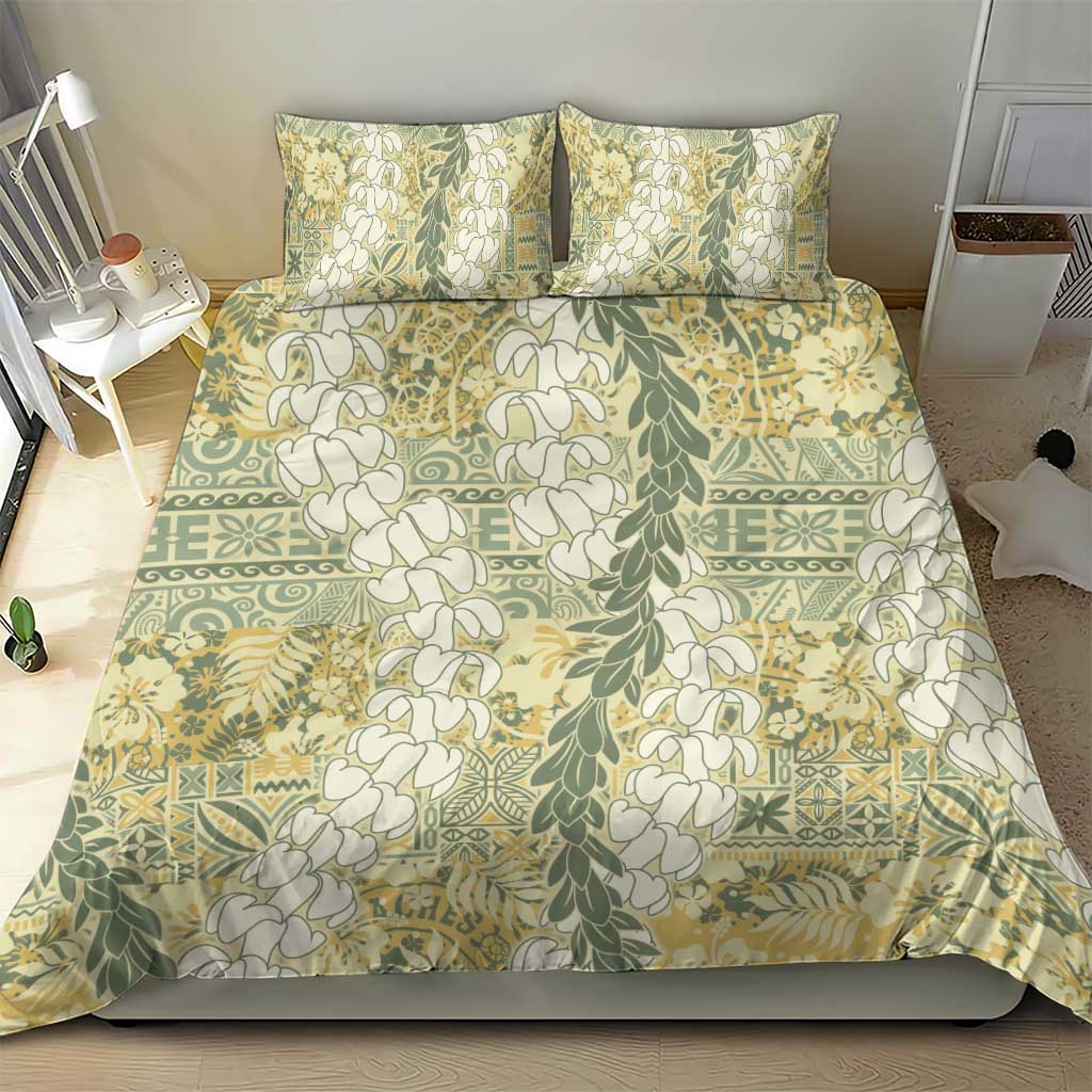 Vintage Puakenikeni and Maile Lei Bedding Set Hawaiian Style Tribal Tapa Double Strand Lei