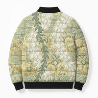 Vintage Puakenikeni and Maile Lei Bomber Puffer Jacket Hawaiian Style Tribal Tapa Double Strand Lei - Polynesian Pride