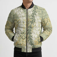 Vintage Puakenikeni and Maile Lei Bomber Puffer Jacket Hawaiian Style Tribal Tapa Double Strand Lei - Polynesian Pride