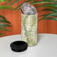 Vintage Puakenikeni and Maile Lei 4 in 1 Can Cooler Tumbler Hawaiian Style Tribal Tapa Double Strand Lei