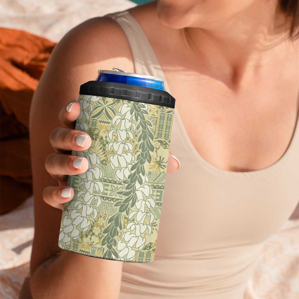 Vintage Puakenikeni and Maile Lei 4 in 1 Can Cooler Tumbler Hawaiian Style Tribal Tapa Double Strand Lei