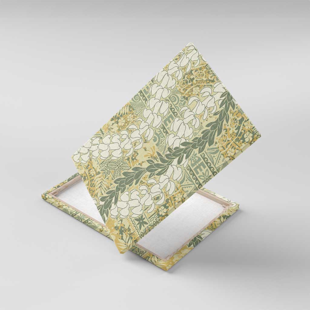 Vintage Puakenikeni and Maile Lei Canvas Wall Art Hawaiian Style Tribal Tapa Double Strand Lei