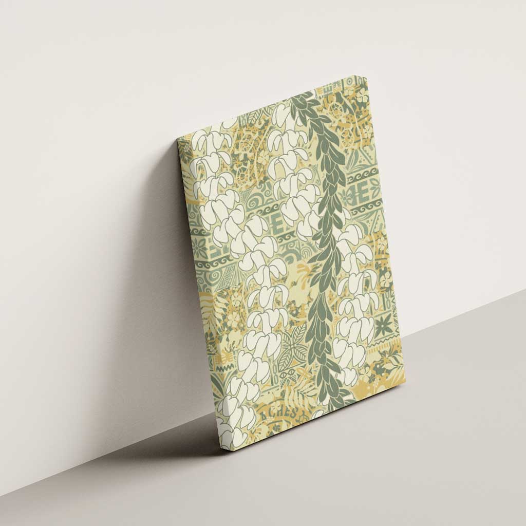 Vintage Puakenikeni and Maile Lei Canvas Wall Art Hawaiian Style Tribal Tapa Double Strand Lei