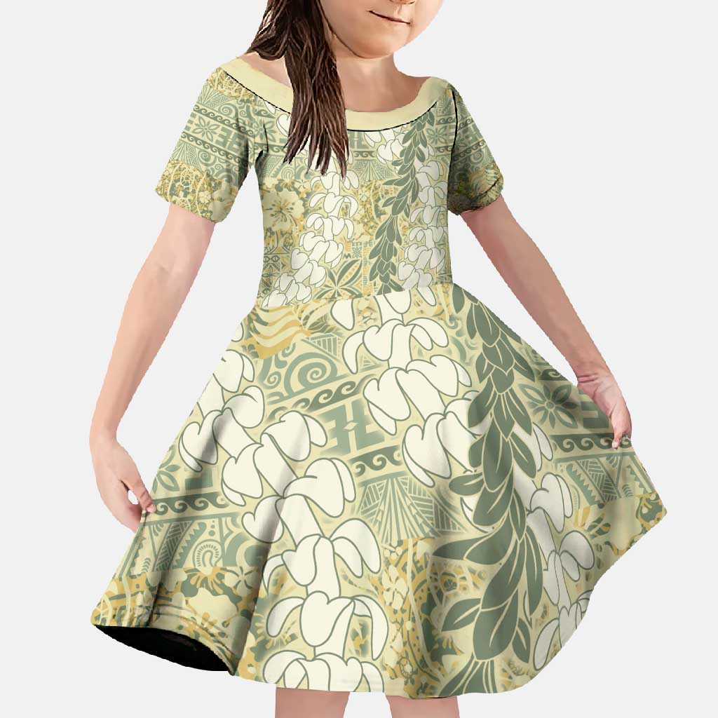 Vintage Puakenikeni and Maile Lei Family Matching Mermaid Dress and Hawaiian Shirt Hawaiian Style Tribal Tapa Double Strand Lei