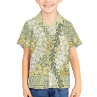 Vintage Puakenikeni and Maile Lei Family Matching Off Shoulder Short Dress and Hawaiian Shirt Hawaiian Style Tribal Tapa Double Strand Lei