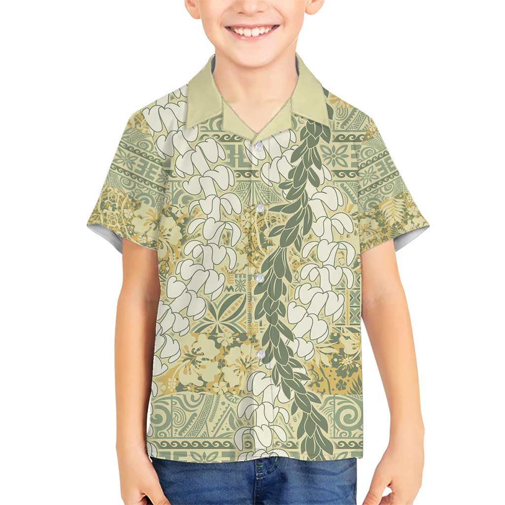 Vintage Puakenikeni and Maile Lei Family Matching Summer Maxi Dress and Hawaiian Shirt Hawaiian Style Tribal Tapa Double Strand Lei