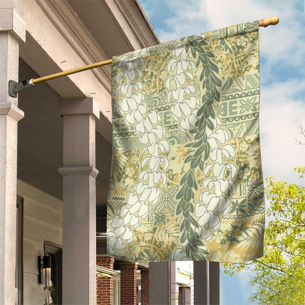 Vintage Puakenikeni and Maile Lei Garden Flag Hawaiian Style Tribal Tapa Double Strand Lei