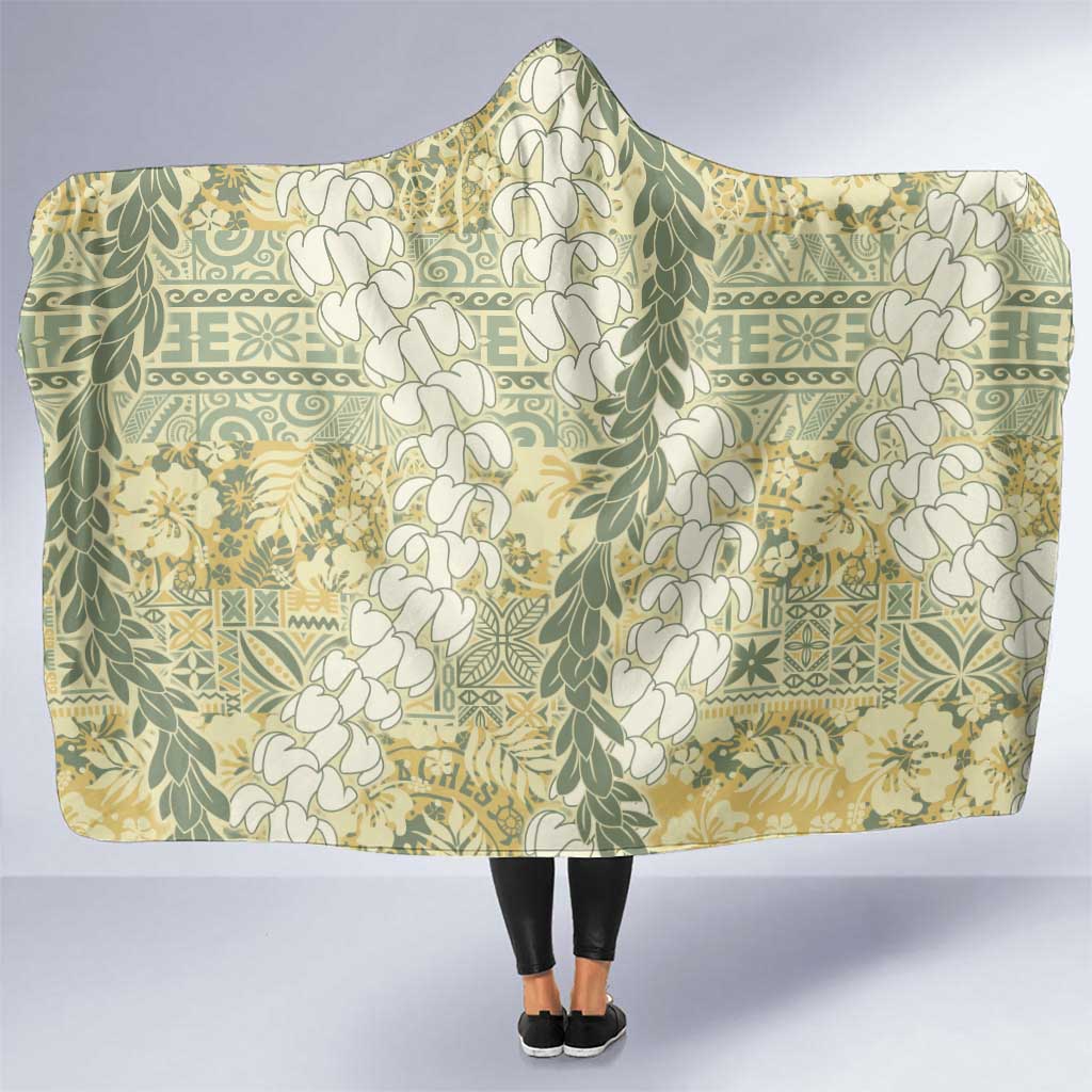 Vintage Puakenikeni and Maile Lei Hooded Blanket Hawaiian Style Tribal Tapa Double Strand Lei