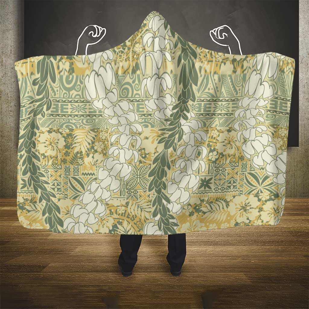 Vintage Puakenikeni and Maile Lei Hooded Blanket Hawaiian Style Tribal Tapa Double Strand Lei