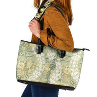 Vintage Puakenikeni and Maile Lei Leather Tote Bag Hawaiian Style Tribal Tapa Double Strand Lei