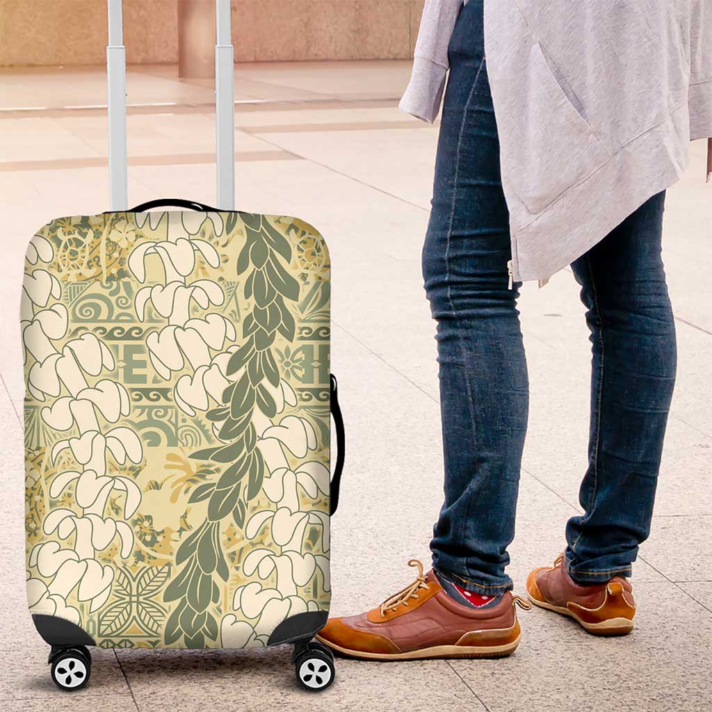 Vintage Puakenikeni and Maile Lei Luggage Cover Hawaiian Style Tribal Tapa Double Strand Lei