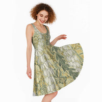 Vintage Puakenikeni and Maile Lei Midi Dress Hawaiian Style Tribal Tapa Double Strand Lei - Polynesian Pride