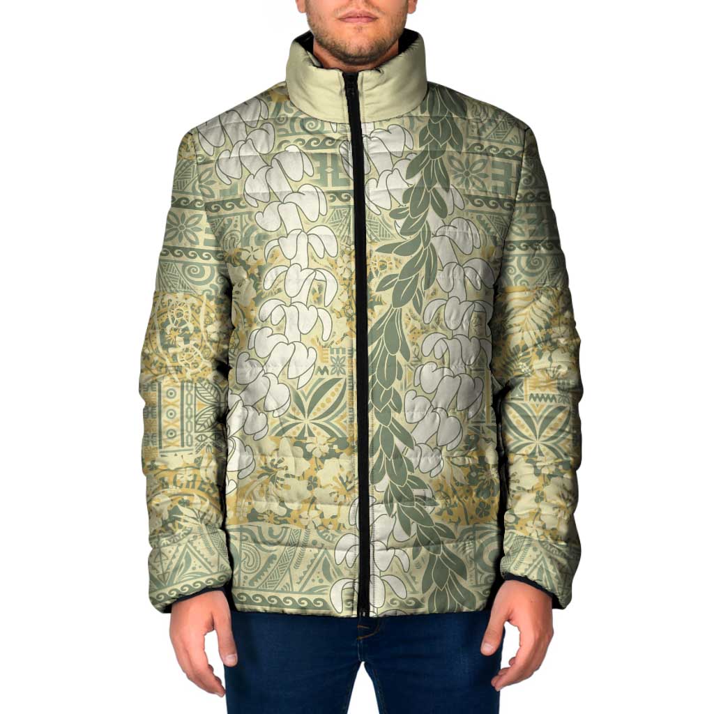 Vintage Puakenikeni and Maile Lei Padded Jacket Hawaiian Style Tribal Tapa Double Strand Lei - Polynesian Pride