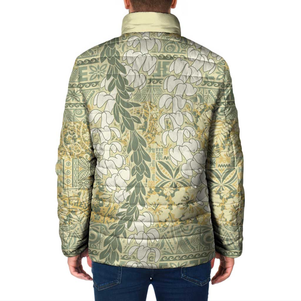 Vintage Puakenikeni and Maile Lei Padded Jacket Hawaiian Style Tribal Tapa Double Strand Lei - Polynesian Pride