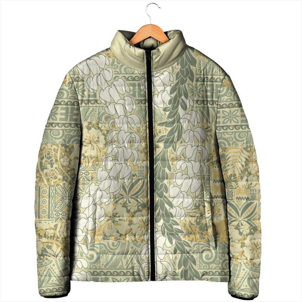 Vintage Puakenikeni and Maile Lei Padded Jacket Hawaiian Style Tribal Tapa Double Strand Lei - Polynesian Pride