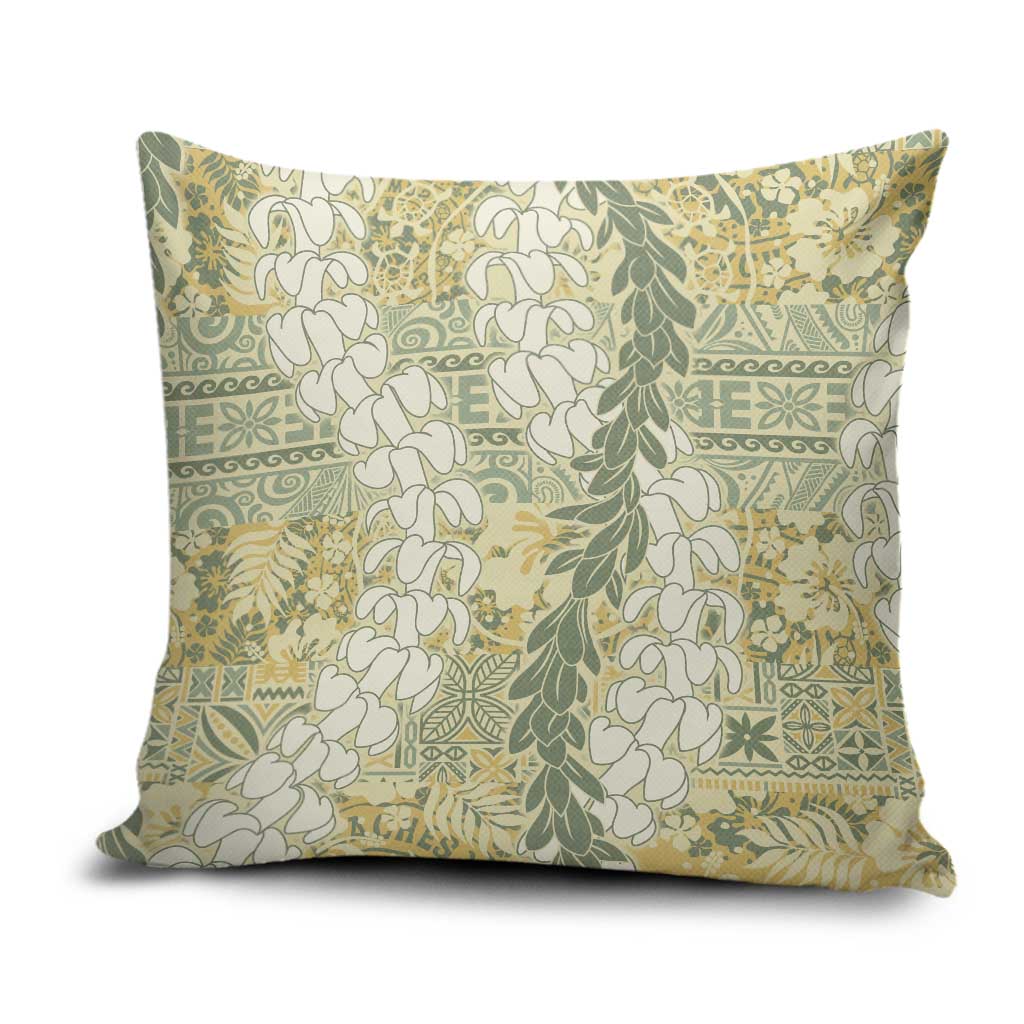Vintage Puakenikeni and Maile Lei Pillow Cover Hawaiian Style Tribal Tapa Double Strand Lei - Polynesian Pride