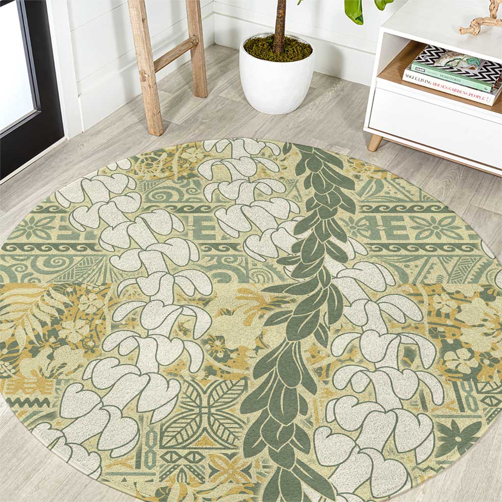 Vintage Puakenikeni and Maile Lei Round Carpet Hawaiian Style Tribal Tapa Double Strand Lei