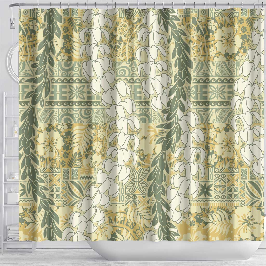 Vintage Puakenikeni and Maile Lei Shower Curtain Hawaiian Style Tribal Tapa Double Strand Lei