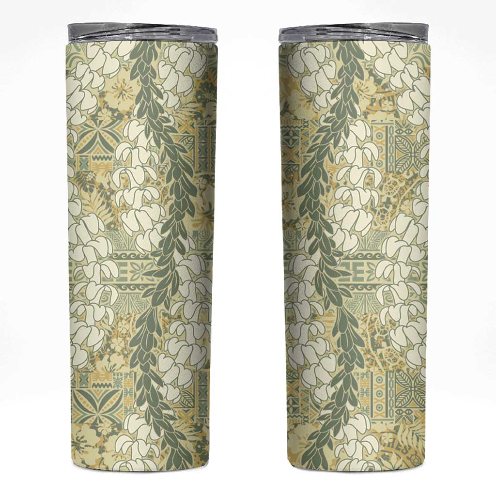 Vintage Puakenikeni and Maile Lei Skinny Tumbler Hawaiian Style Tribal Tapa Double Strand Lei