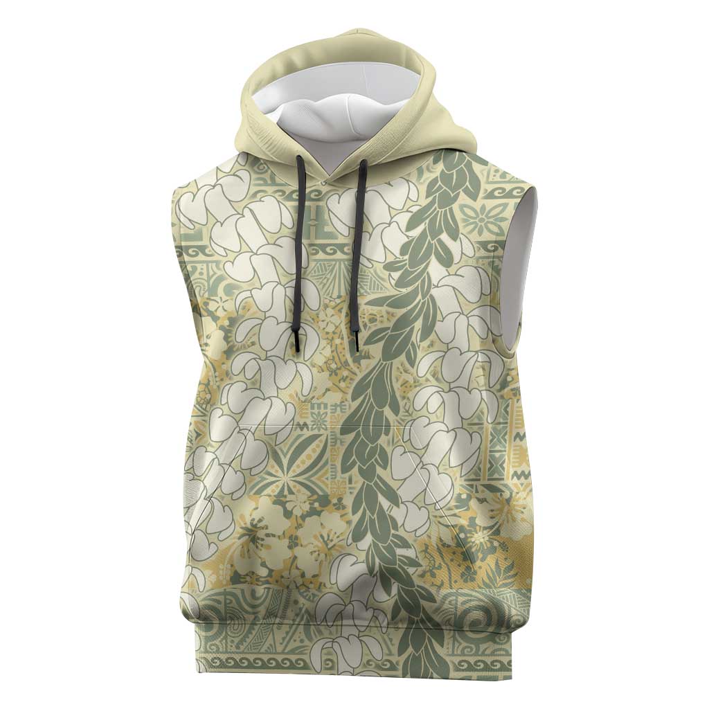 Vintage Puakenikeni and Maile Lei Sleeveless Hoodie Hawaiian Style Tribal Tapa Double Strand Lei - Polynesian Pride