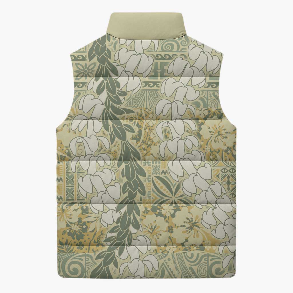 Vintage Puakenikeni and Maile Lei Sleeveless Puffer Jacket Hawaiian Style Tribal Tapa Double Strand Lei - Polynesian Pride