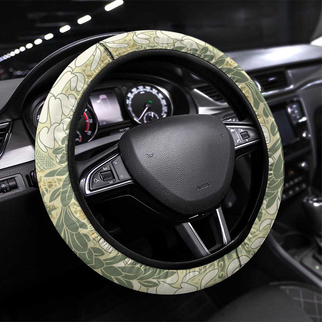 Vintage Puakenikeni and Maile Lei Steering Wheel Cover Hawaiian Style Tribal Tapa Double Strand Lei