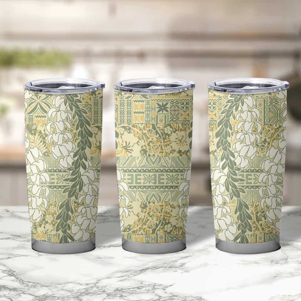 Vintage Puakenikeni and Maile Lei Tumbler Cup Hawaiian Style Tribal Tapa Double Strand Lei